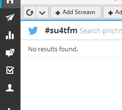Hootsuite screenshot showing an empty hashtag feed