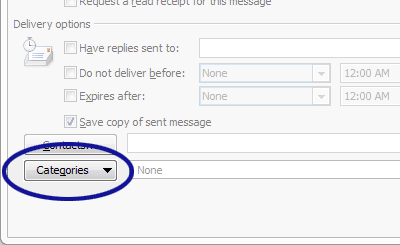 Microsoft Outlook screenshot showing the Categories option