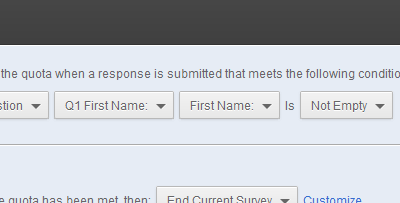 Qualtrics screenshot showing how I set up a quota based on the first name field