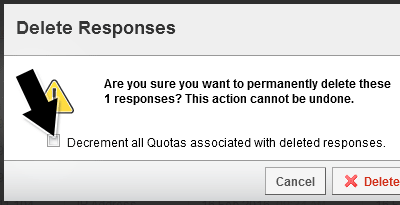 Qualtrics screenshot checkbox for decrementing quotas