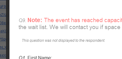 Qualtrics screenshot showing what the question will look like when the wait list is inactive