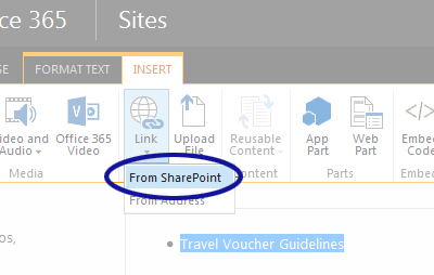 insert sharepoint link into word document
