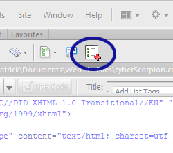 Dreamweaver screenshot showing the new Dreamweaver Object icon