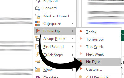 Outlook screenshot showing the section of the No Date follow-up flag