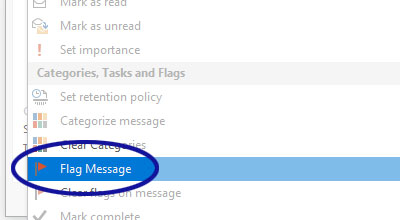 Outlook screenshot showing the Flag Message option