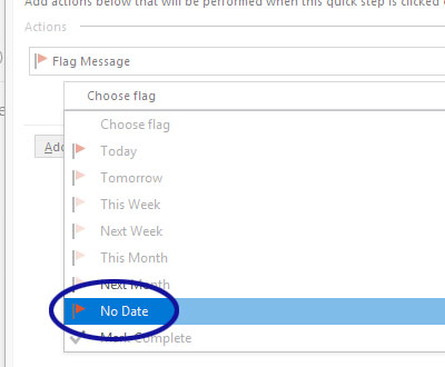 Outlook screenshot showing the No Date flag