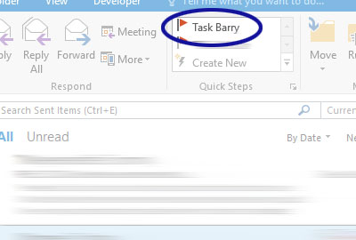 Outlook screenshot showing how to flag a task for Barry
