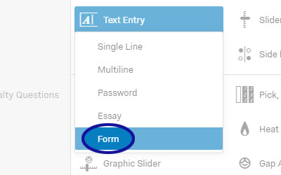 Qualtrics screenshot showing the Form option for the Text Entry question type