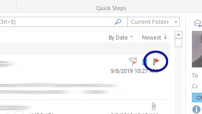 Outlook screenshot shows the follow-up flag appears initially